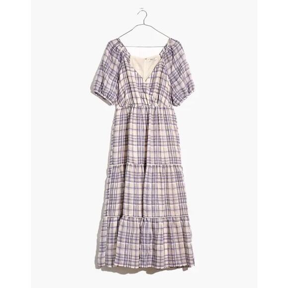 Madewell Puff Sleeve Faux Wrap Tiered Midi Dress Sz 16 - Picture 1 of 7